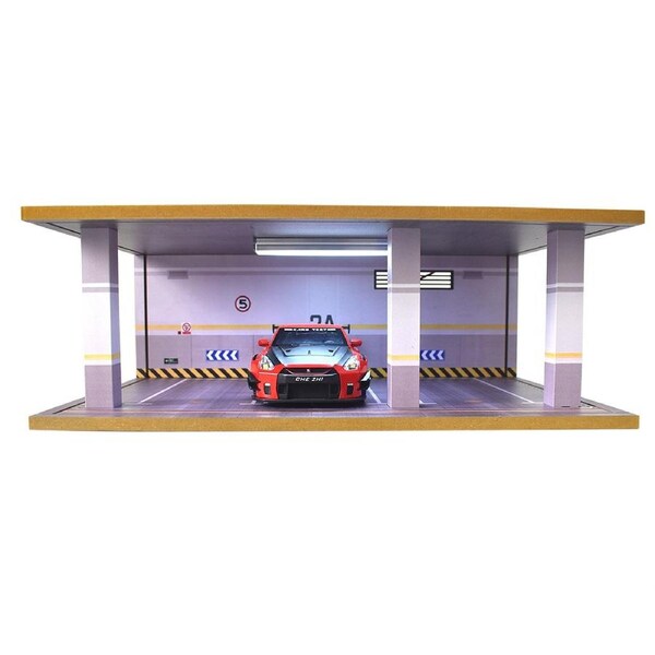3 Parking Spaces Station Model Toy Car Scene Garage Storage Scene With Light 1:24 car model