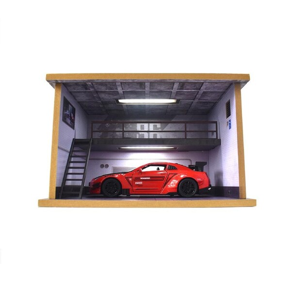 Double-Deck Garage With LED Light For 1:24/1:32 Car Model Parking Lot Scene