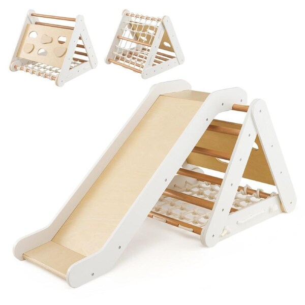 Costway Climb Playset 4in1 Climbing Frame Triangle Climber Slide Set w/Net Ladder Ramp Indoor Activity Center Gift