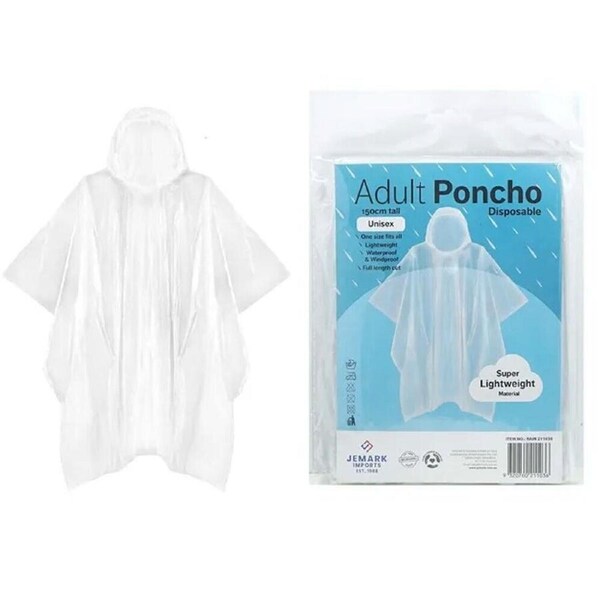 10 x Disposable Adult Poncho Waterproof Emergency Raincoat Jacket Hiking Hooded