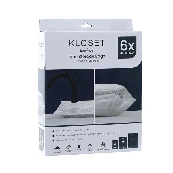 2 x Boxsweden Kloset Vacuum Storage Bags 6PC Set Multi Size Value pack