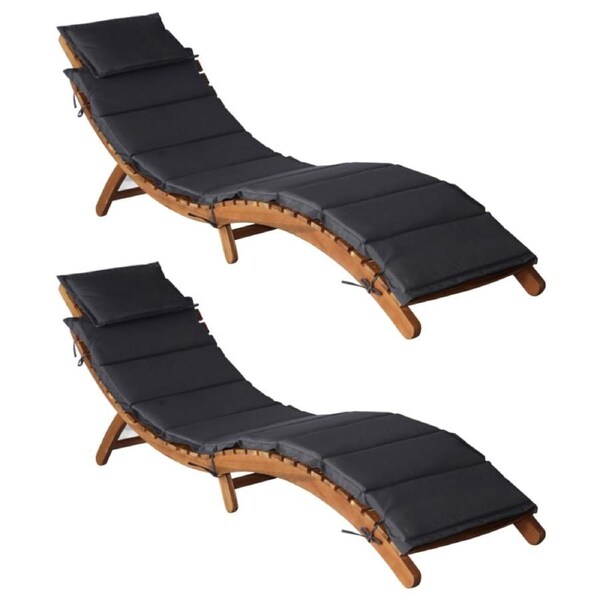 Sun Loungers with Cushions 2 pcs Dark Grey Solid Wood Acacia vidaXL