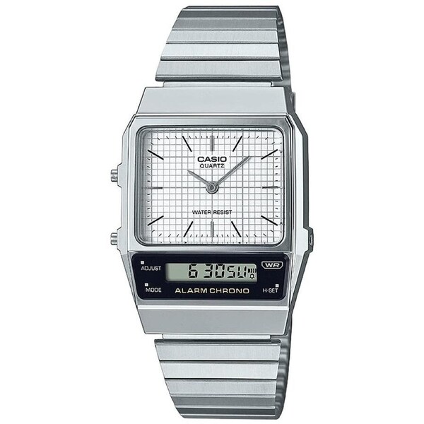Casio Silver/White Digital-Analog Dual Time Retro Style Unisex Watch AQ-800E-7A