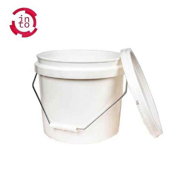 5pk Quadrant 10L Tamper Evident Lid Round Pail Plastic Storage Container White