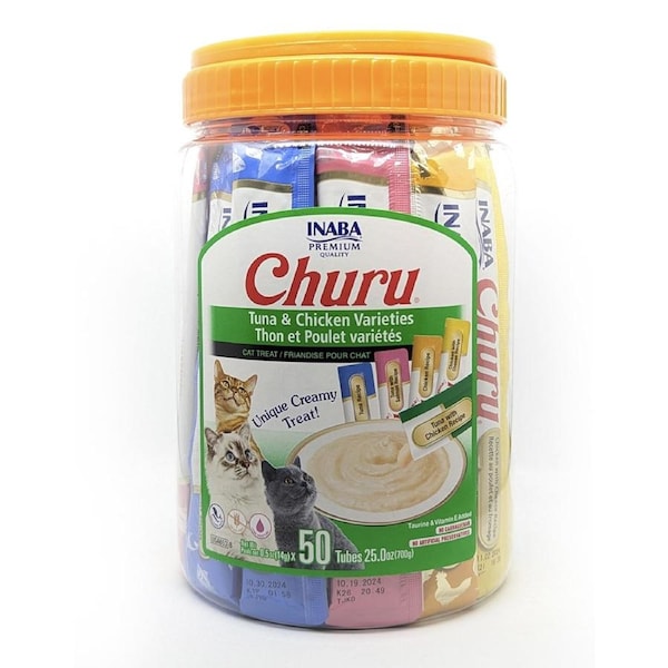 50pc Inaba Churu Tuna And Chicken Varieties Pet Cat Feeding Treat Tubes Tub