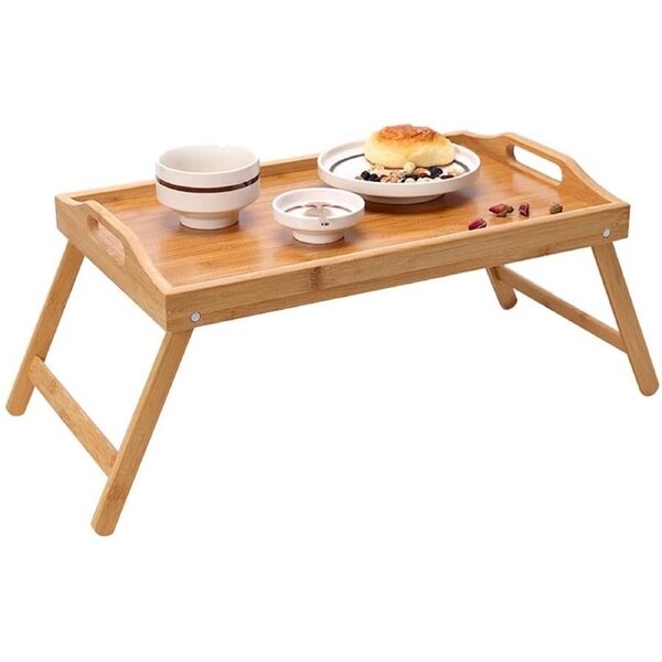 Bamboo Folding Tray Lap Food Breakfast Dinner in Bed Desk Serving TV Table Tray