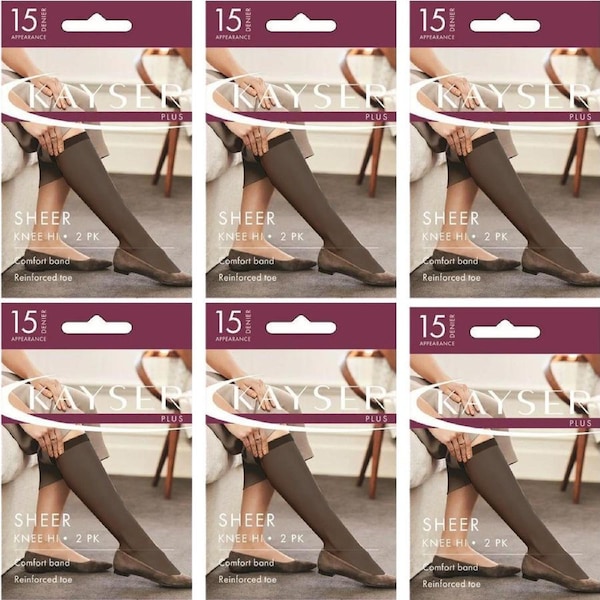 12 Pair Kayser Plus Sheer Knee Hi Black Stockings Pantyhose Tights H12200 Bulk Women