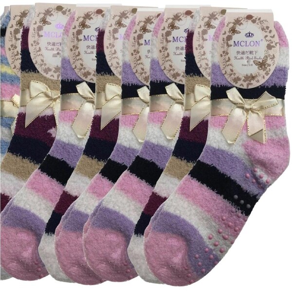 9 Pairs Womens Fuzzy Bed Socks Soft Fur Grip Fluffy Slipper Non Slip - One Size