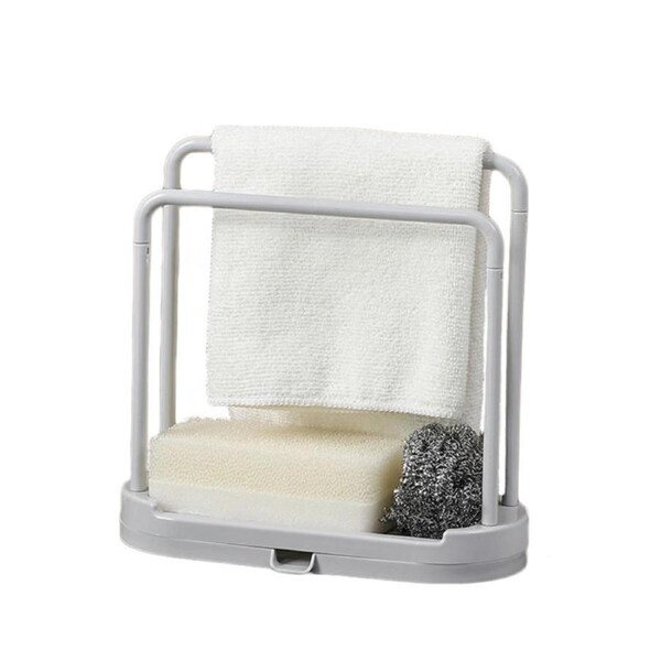 Catzon Kitchen Drain Rack Tray for Sponge Dishcloth Brush Storage-Grey