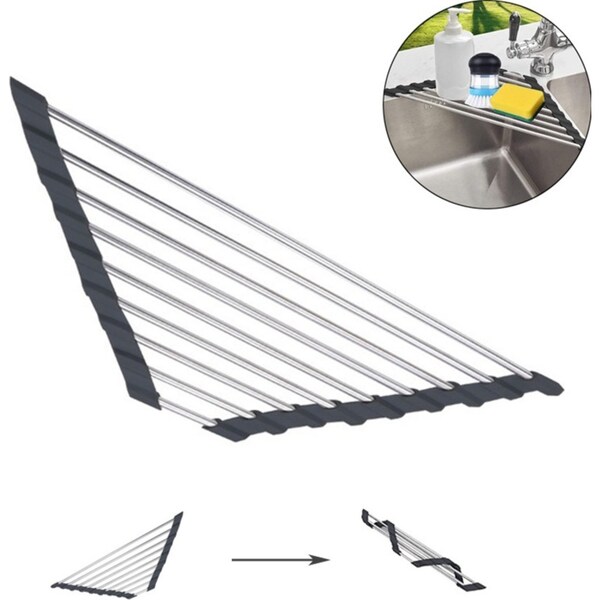Catzon Dish Drying Rack 304 Stainless Steel Triangular Corner Sink Drainer-Black