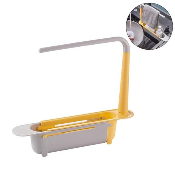 Catzon Telescopic Sink Storage Rack Dishcloth Sponge Draining Holder-Yellow
