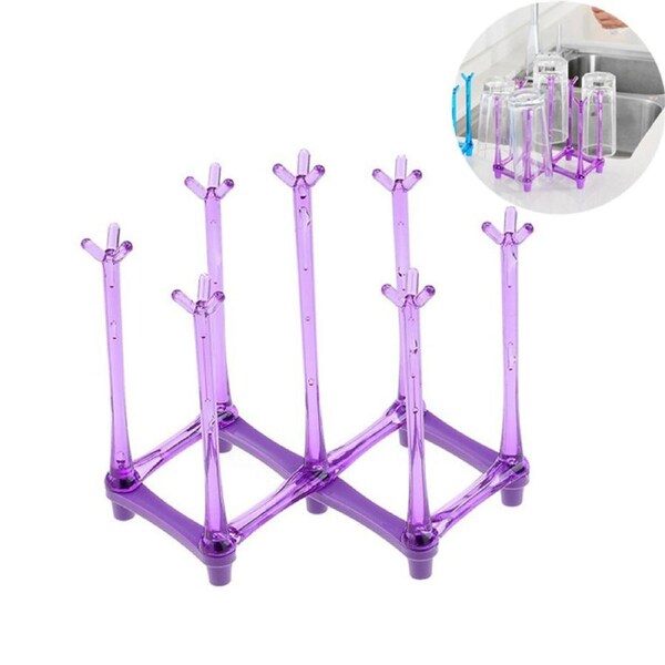Catzon Retractable Cup Drying Rack Plastic Mug Tree for Kitchen Office-Purple