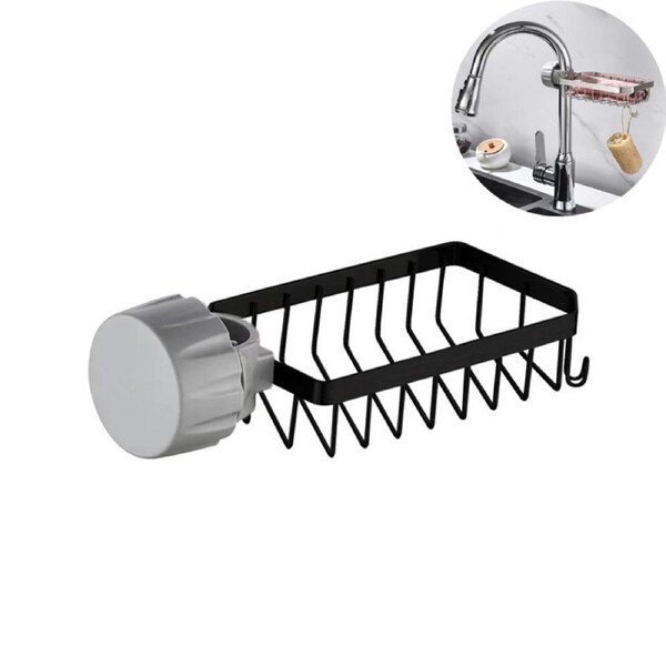 Catzon Faucet Caddy Organizer Stainless Steel Sponge Rag Hanging Basket-Black
