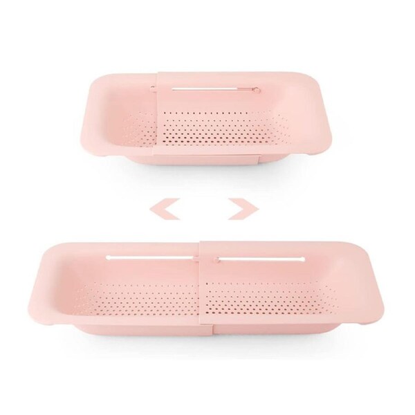 Catzon Sink Retractable Strainer Basket for Washing Vegetable Drying Dish-Pink