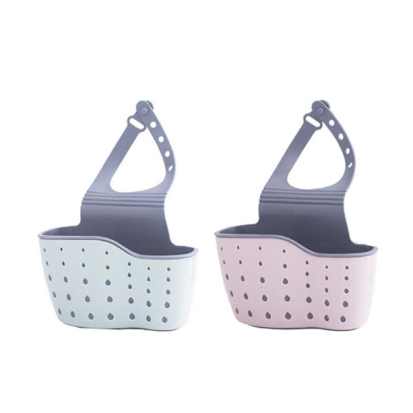 Catzon 2 Pcs Kitchen Sink Sponge Holder Hanging Ajustable Faucet Caddy-Blue Pink