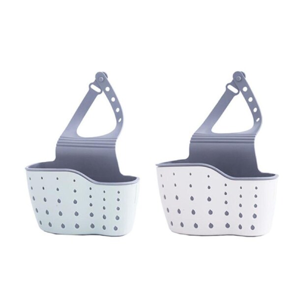 Catzon 2 Pcs Kitchen Sink Sponge Holder Hanging Ajustable Faucet Caddy-Blue Beige
