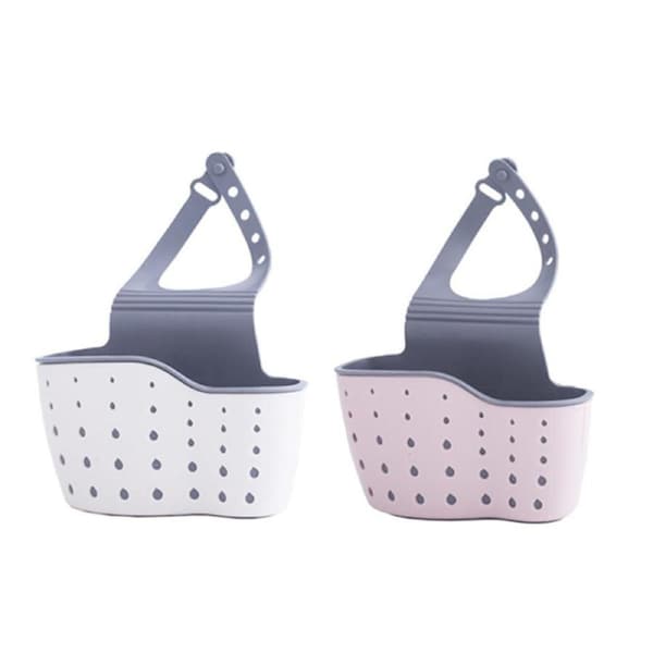 Catzon 2 Pcs Kitchen Sink Sponge Holder Hanging Ajustable Faucet Caddy-Pink Beige