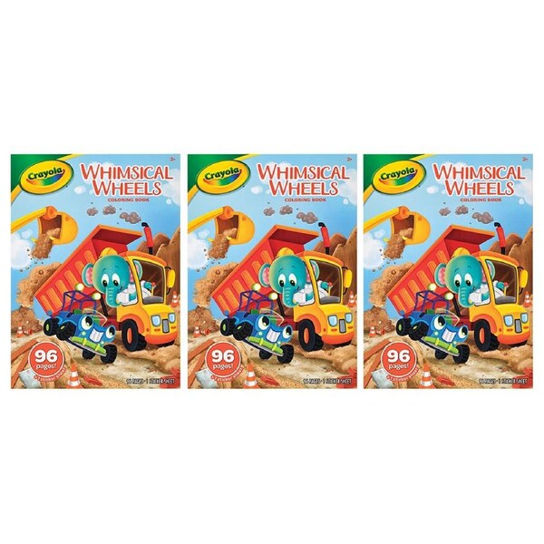 3x Crayola Childrens Creative 96 Page Whimsical Wheels Art Coloring Book 36m+