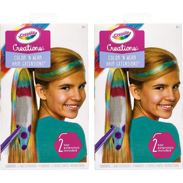 2x Crayola Kids/Childrens Creative Color 'n Wear Hair Extensions Creations 96m+