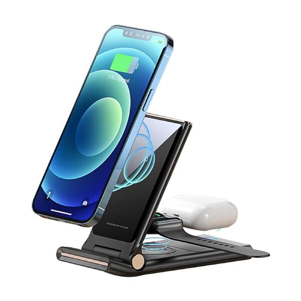 3-in-1 15W Wireless Fast Charger for QI Devices - USB Type C Powered