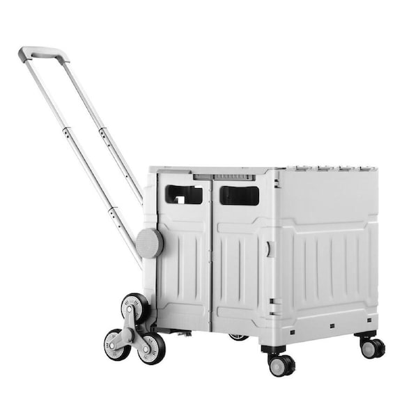 Foldable Shopping Cart Trolley Basket Stair Climbing Utility Crate Luggage Grocery Storage Rolling Stairs Personal Travel Market Camping Seat 75L