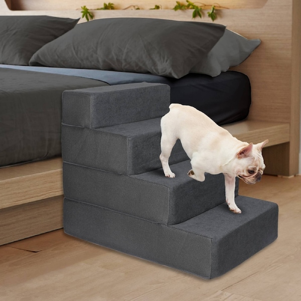 Pawz Pet Ramp Memory Foam Dog Cover Stairs Portable Cat Ladder For Bed 3/4 Steps 4 Steps(45.7 x 66 x 55.9cm)