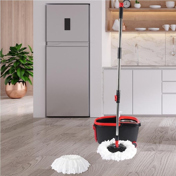 Cleanflo Spin Mop Bucket Set 360° Stainless-Steel Rotating Wet Dry Microfiber Black
