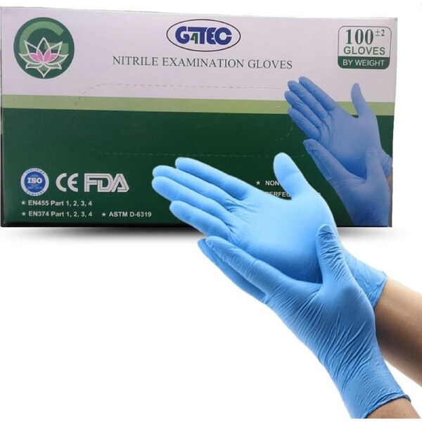 100pcs X-Large G4TEC Blue Nitrile Gloves Powder free 6gm tough, thick, puncture & chemical resistant