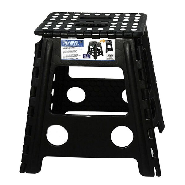 125kg Plastic Folding Step Stool 39cm Portable Chair Flat Indoor/Outdoor Home - Black