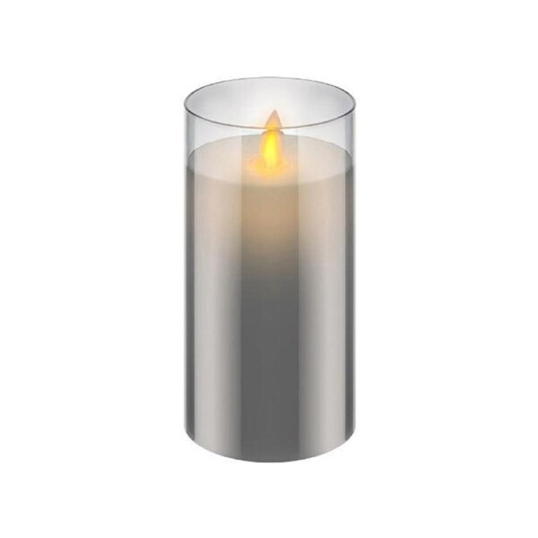Goobay Battery-Operated 7.5x15cm LED Wax Candle in Glass Home/Room Decor Grey