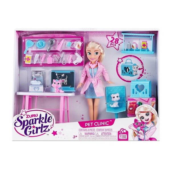 28pc Zuru Sparkle Girlz Pet Clinic Deluxe Veterinarian Doll Kids Playset 3+