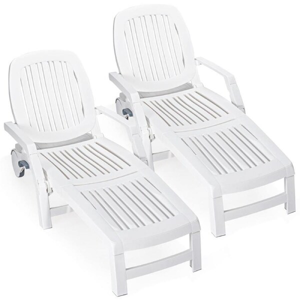 Costway 2x Outdoor Sun Lounge Recliner Patio Chaise Folding Beach Chair w/Adjustable Backrest & Armrest