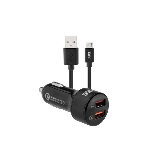 3sixT Dual USB 5.4A Car Charger w/1m Micro USB Cable Cord For Apple iPhone Black