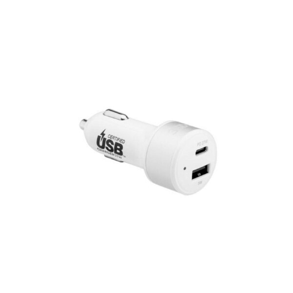 3sixT 27W Dual USB-A/USB-C PD Car Charger Port Adapter For iPhone/Samsung White