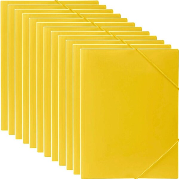 Marbig Document File Wallet Folder Elastic Strap A4 Yellow 12 Pack