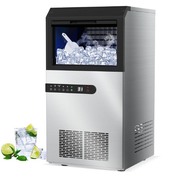 ADVWIN Commercial Ice Maker, 45KG/24H Under Counter Ice Maker Machine, 45 Ice Cubes/Cycle, Freestanding Ice Machine