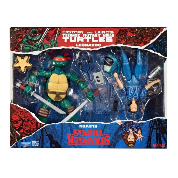 Teenage Ninja Turtles TMNT & Stranger Things Upside Down Remix Leonardo and Eleven Action Figure 2pk