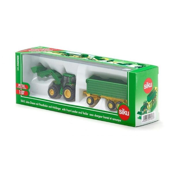 Siku 1843 Die-Cast Vehicle John Deere & Front Loader Trailer 1:87 Scale