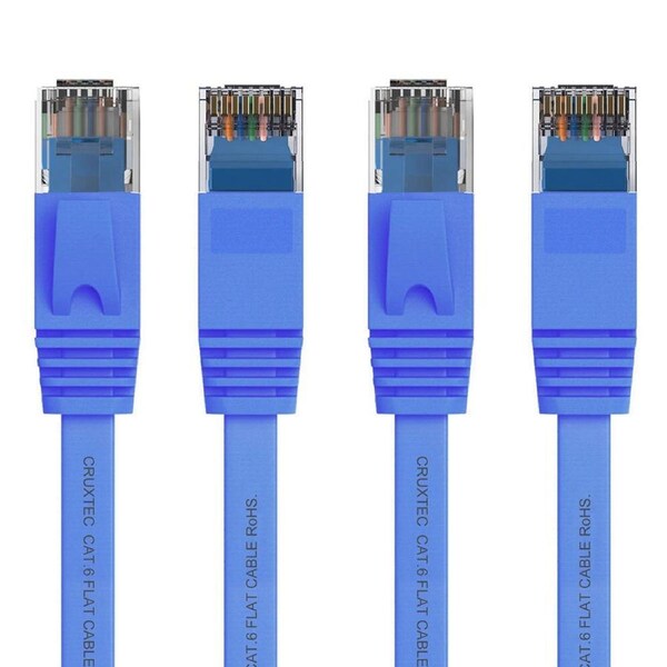 2PK Cruxtec RJ45 Internet LAN 15m Flat CAT6 UTP Gigabit Speed Ethernet Cable BLU