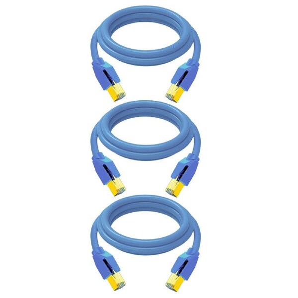 3PK Cruxtec RJ45 LAN CAT8 SF/FTP 40GbE 30cm Triple Shielding Ethernet Cable Blue
