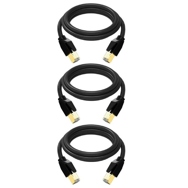 3PK Cruxtec RJ45 LAN CAT8 SF/FTP 40Gb 30cm Triple Shielding Ethernet Cable Black