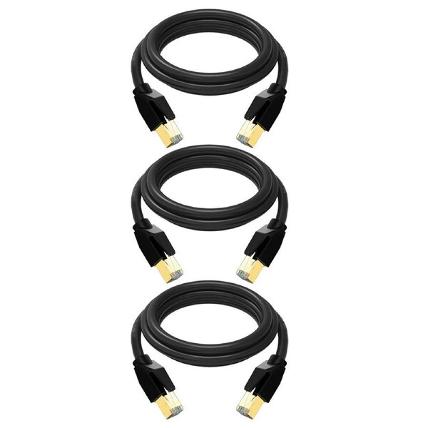 3PK Cruxtec RJ45 LAN CAT8 SF/FTP 40Gb 50cm Triple Shielding Ethernet Cable Black