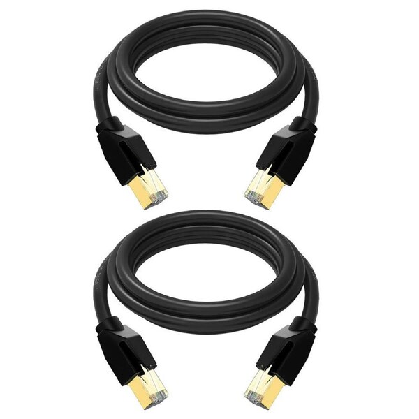 2PK Cruxtec RJ45 LAN CAT8 SF/FTP 40GbE 3m Triple Shielding Ethernet Cable Black