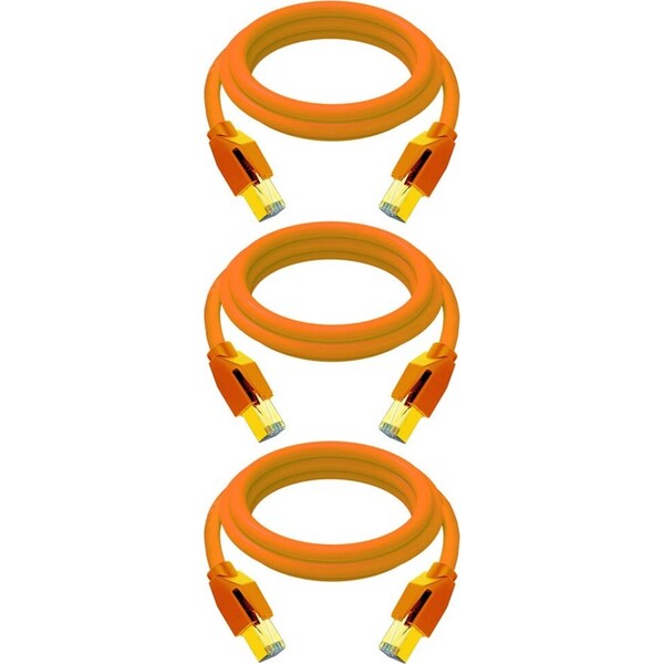 3PK Cruxtec RJ45 LAN CAT8 SF/FTP 40Gb 50cm Triple Shielding Ethernet Cable ORNG