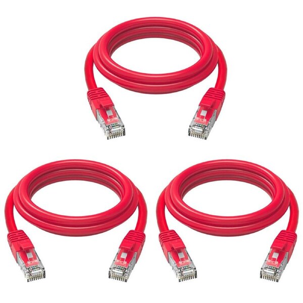 3PK Cruxtec RJ45 Internet LAN 5m CAT6 10GbE Gigabit Speed Ethernet PVC Cable Red