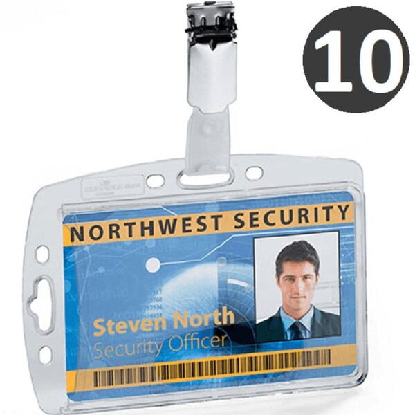 Durable ID Card Holder Badge with Clip 10 Pack