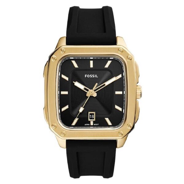 Fossil Inscription Three-Hand Date Black/Gold Silicone Watch (FS5981)