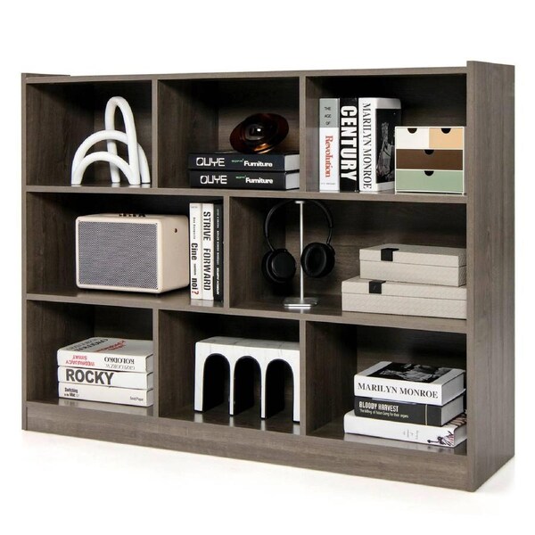 Giantex 3-Tier Kids Toy Organiser 8 Cube Bookcase Bookshelves Wooden Display Storage Cabinet, Grey