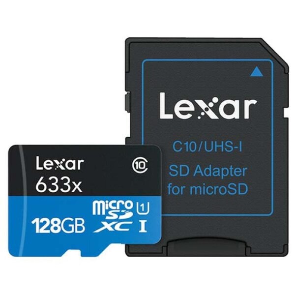 Lexar 633x MicroSD Memory Card w Adaptor - 128GB