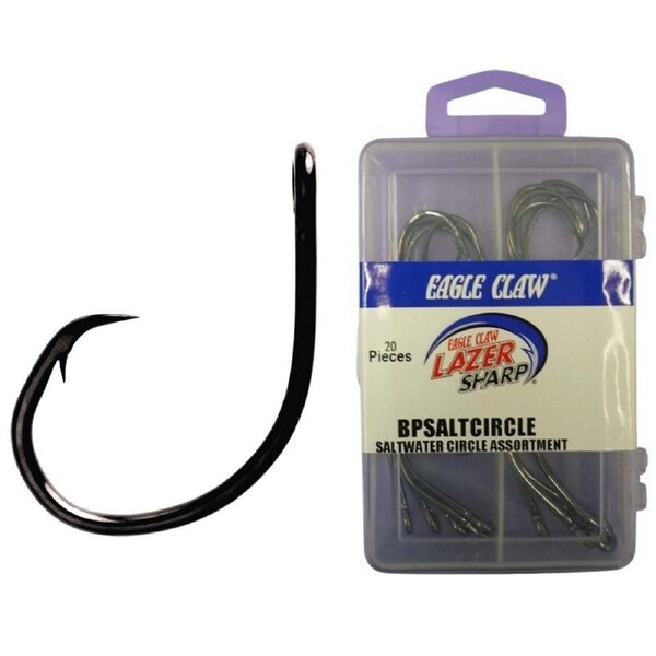 20 Pack of Assorted Eagle Claw Platinum Black Circle Hooks - Sizes 7/0 to 10/0